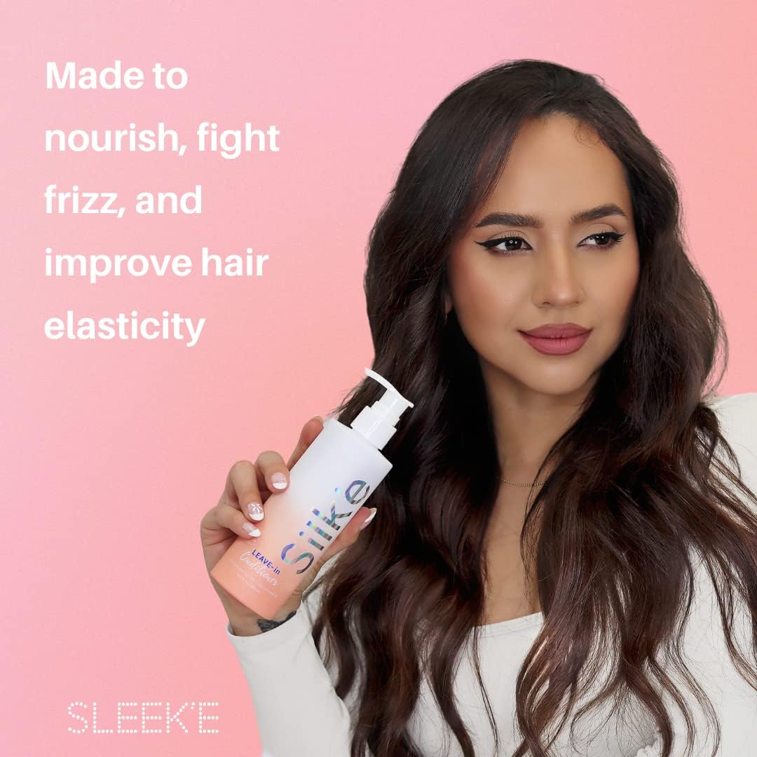 Sleek'e in-use shot detangling hair for reduced breakage and smoother strands