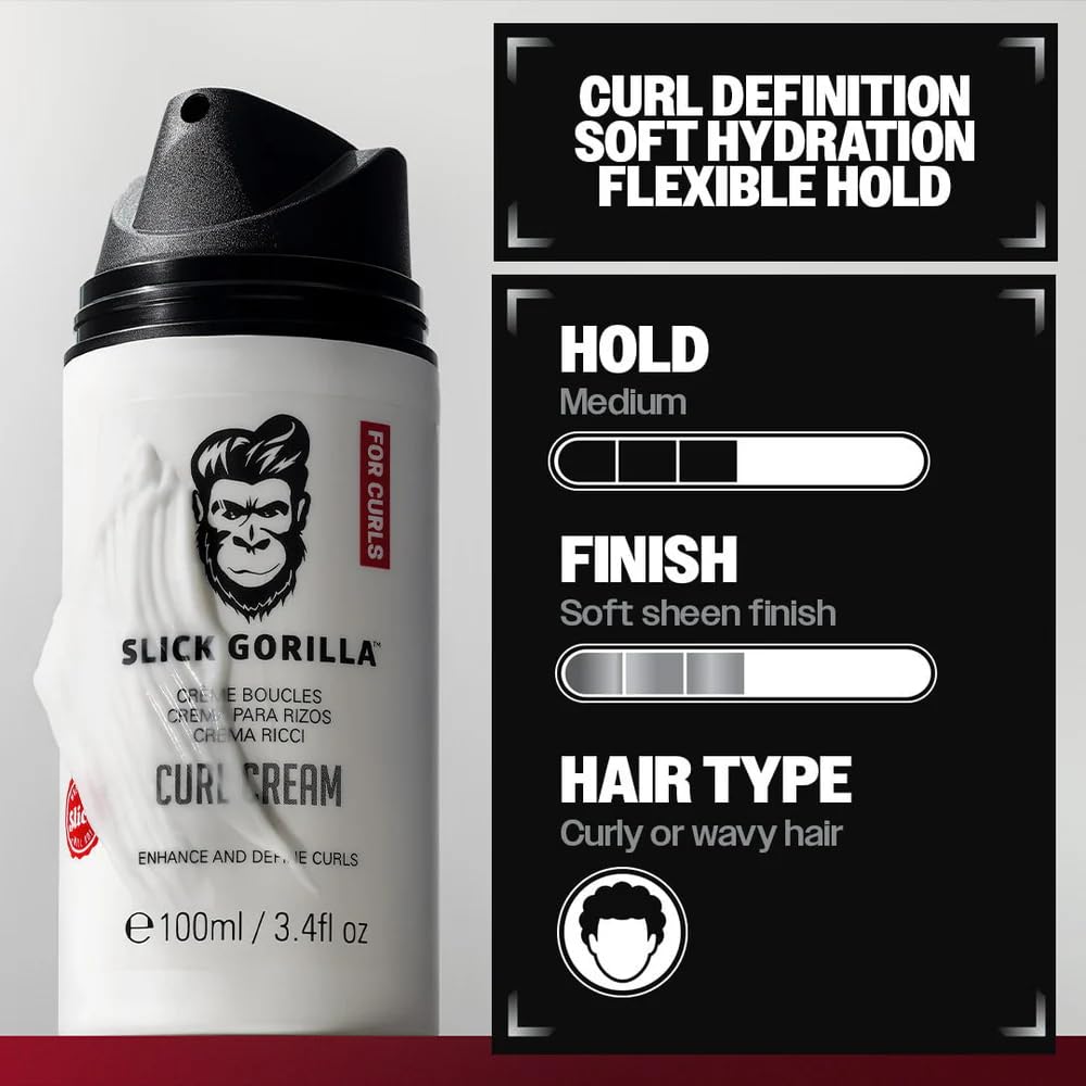 Slick Gorilla applied to curly hair showing defined, frizz-controlled curls