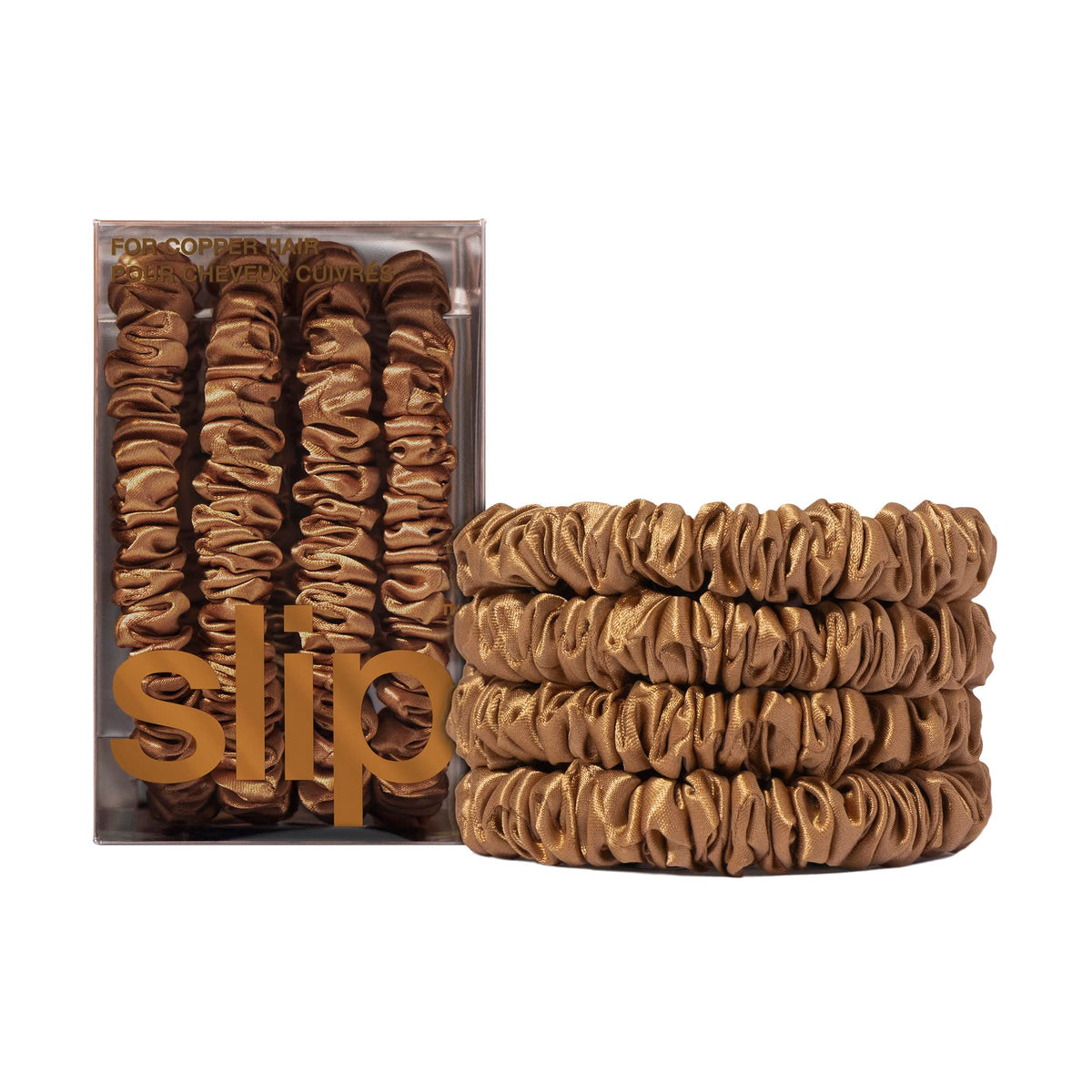 SLIP copper silk front packaging showing elegant set and protective benefit