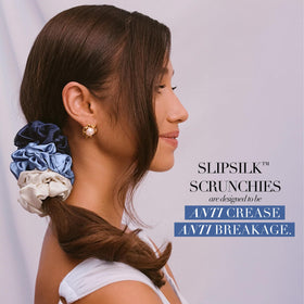 SLIP cornflower scrunchie close-up showing silky shine and gentle hold