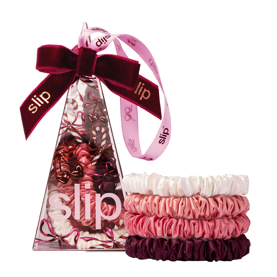 SLIP front packaging showing candy cane ornament and ribbon, gift-ready