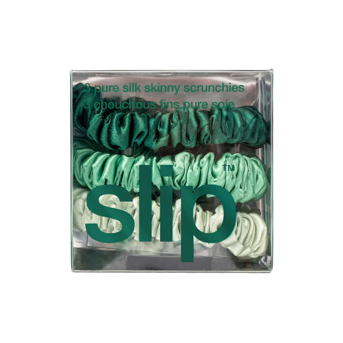 SLIP mint skinny scrunchie demonstrating gentle hold and gloss