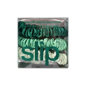 SLIP mint skinny scrunchie demonstrating gentle hold and gloss