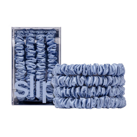 SLIP front packaging showing cornflower silk scrunchie and set details for gifting