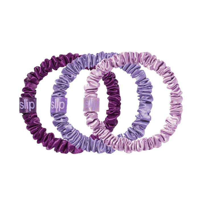 SLIP violet skinny scrunchie front view showing sleek finish and gentle hold