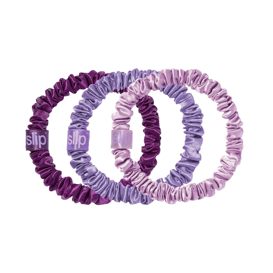 SLIP violet skinny scrunchie front view showing sleek finish and gentle hold