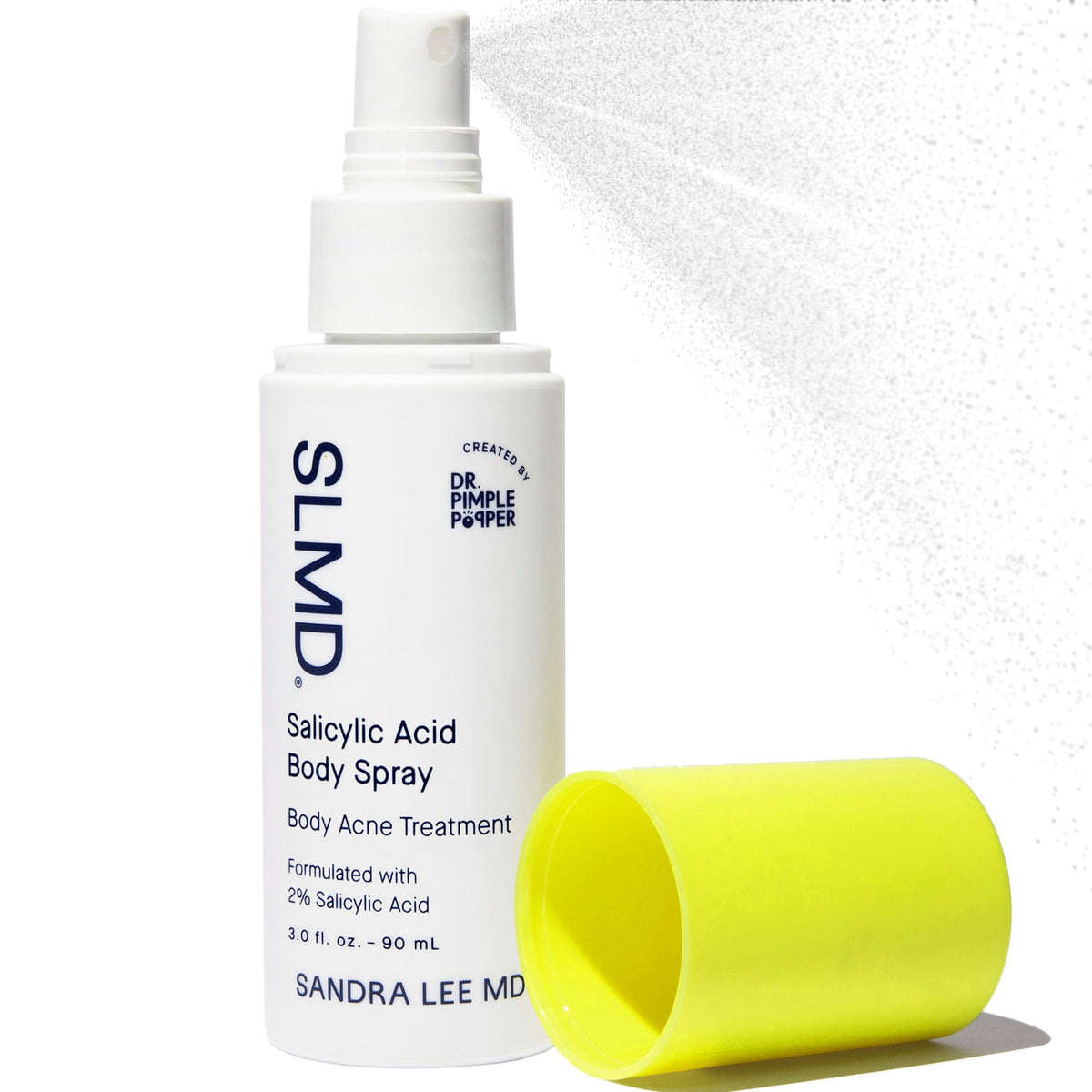 SLMD front packaging showing the salicylic acid body spray benefit for clear skin
