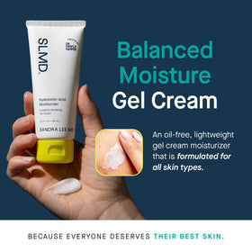 SLMD close-up of creamy gel texture, shows lightweight hydration and smooth absorption