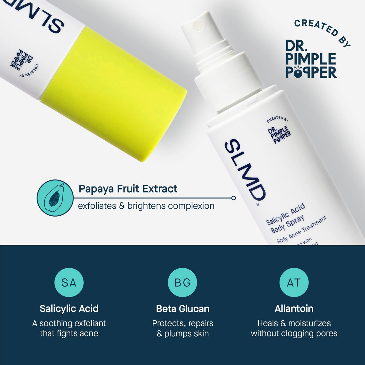 SLMD spray being applied to back in lifestyle scene for convenient treatment