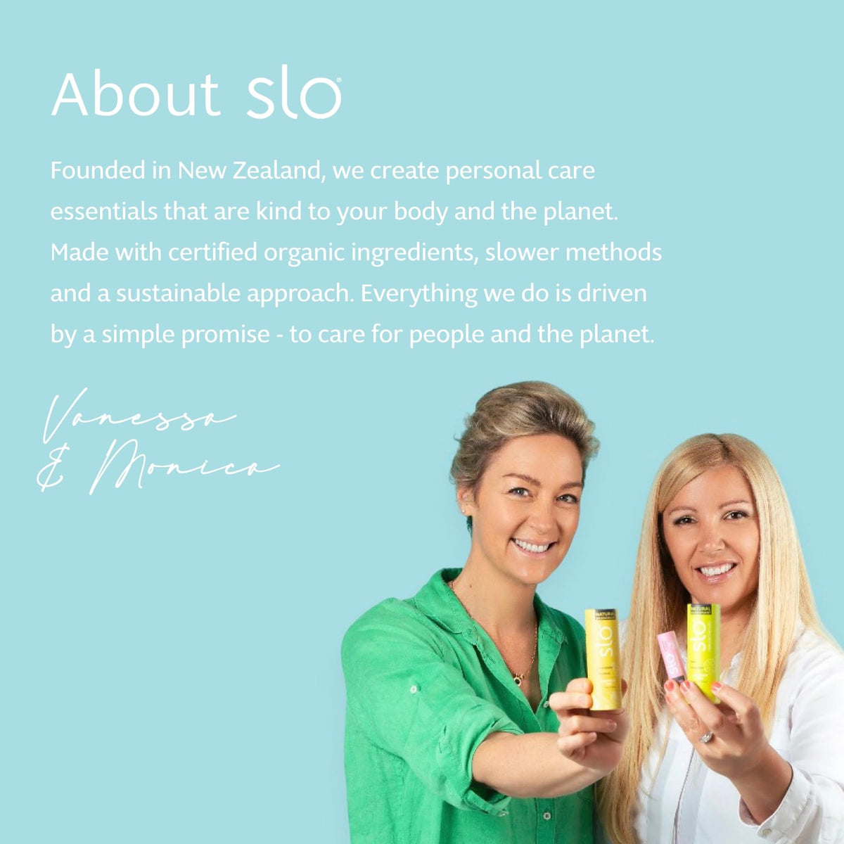 Slo packaging detail label showing vegan, organic claims and sustainability benefit