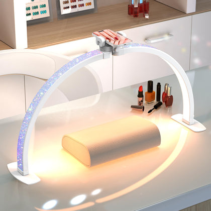 SLYFTE front view of rhinestone-arched lamp showing wide, shadow-free illumination benefit