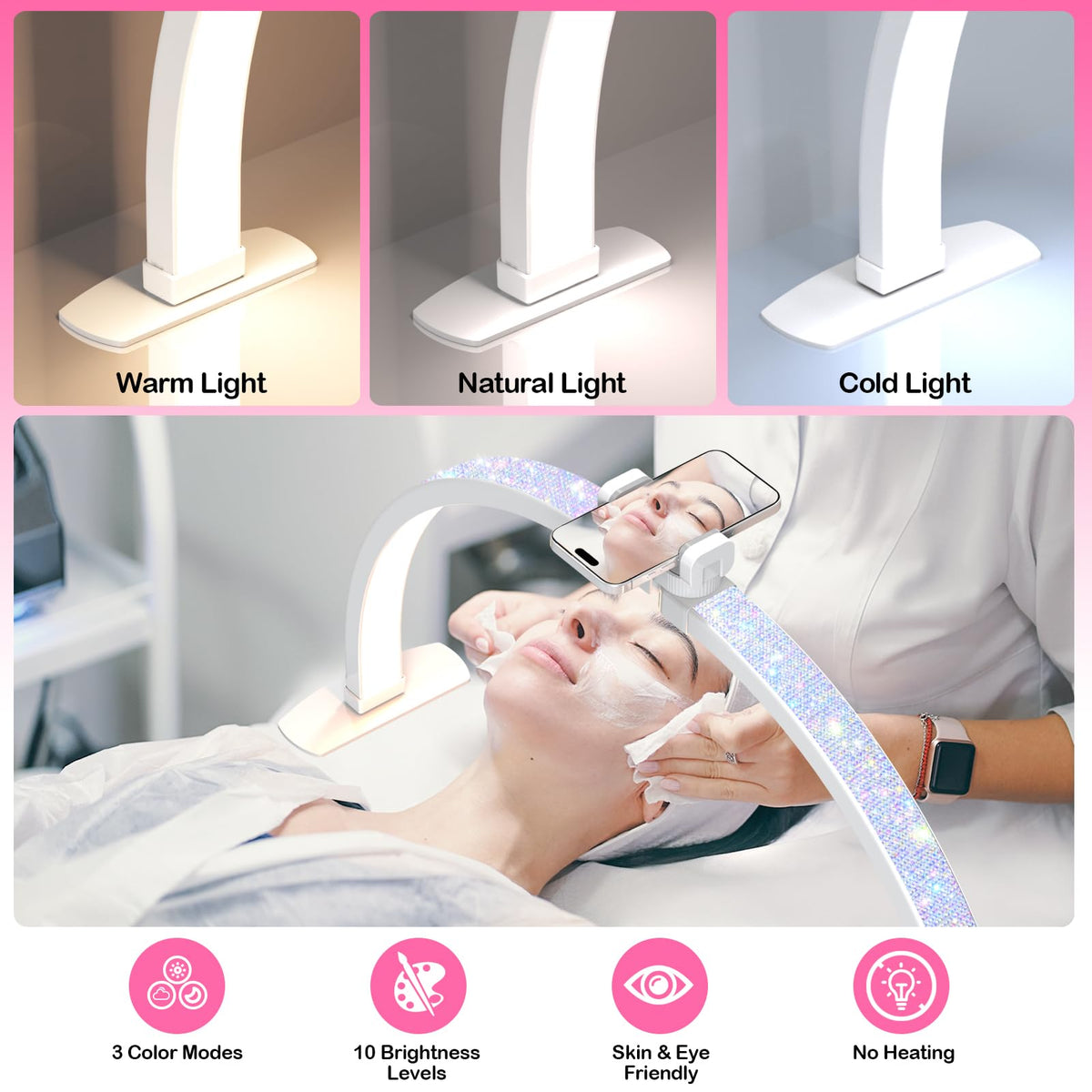 SLYFTE phone holder in use showing hands-free tutorials and client photo convenience