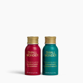 SMALL WONDER front packaging showing travel-size minis and benefits