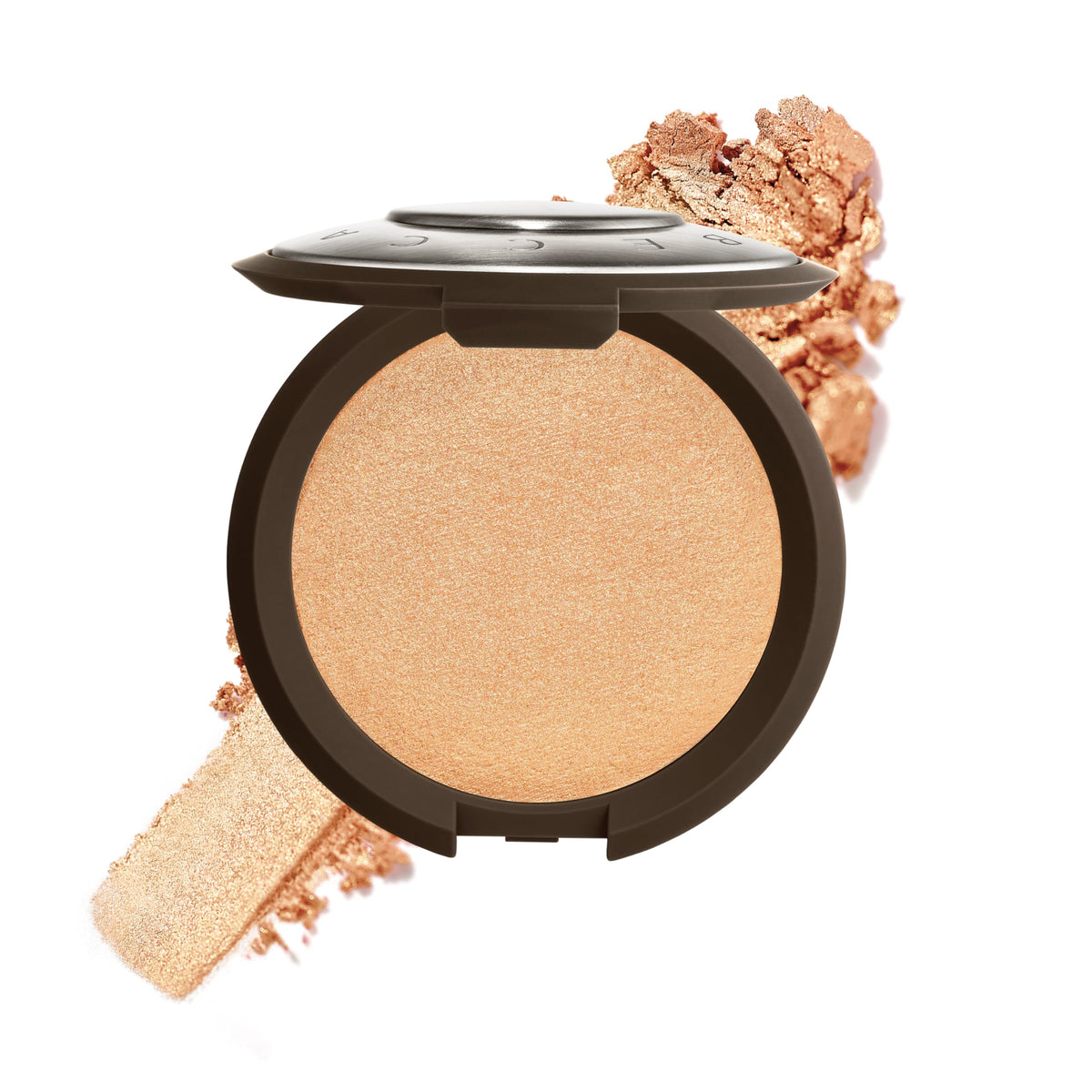 Smashbox x BECCA compact front view showing sleek packaging and product benefit luminous finish