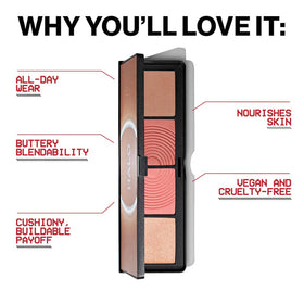 Smashbox palette applied on model cheek, delivers sculpted definition and glow
