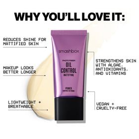 Smashbox primer with ingredient visuals showing antioxidant support