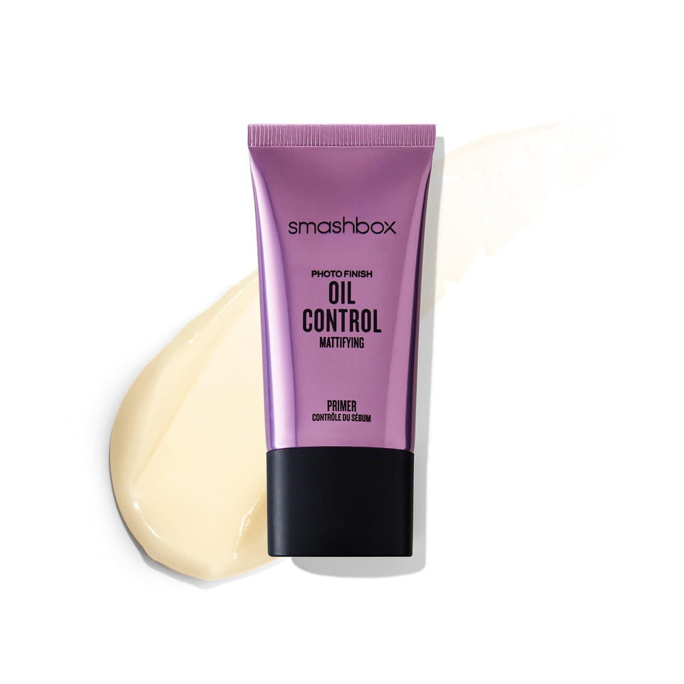 Smashbox front packaging showing compact travel primer and branding benefit of mattifying finish