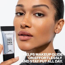 Smashbox primer inside makeup bag illustrating travel-friendly benefit