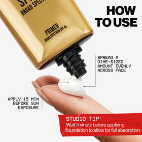 Smashbox primer on hand being spread for smooth base and hydration
