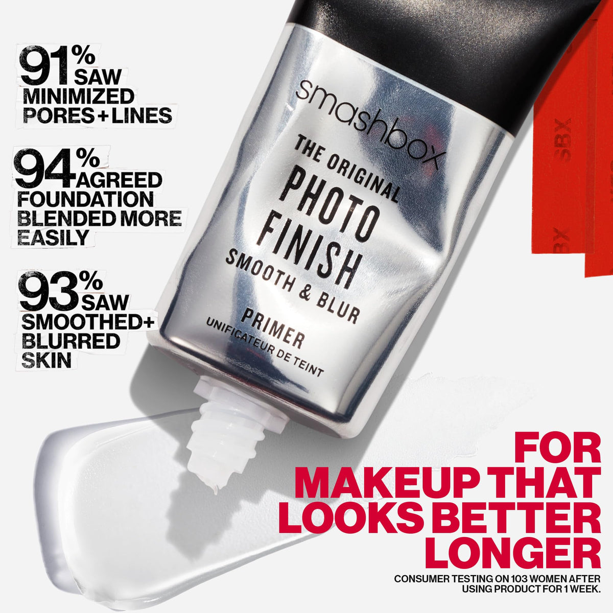 Smashbox primers placed beside foundation demonstrating smoother application benefit