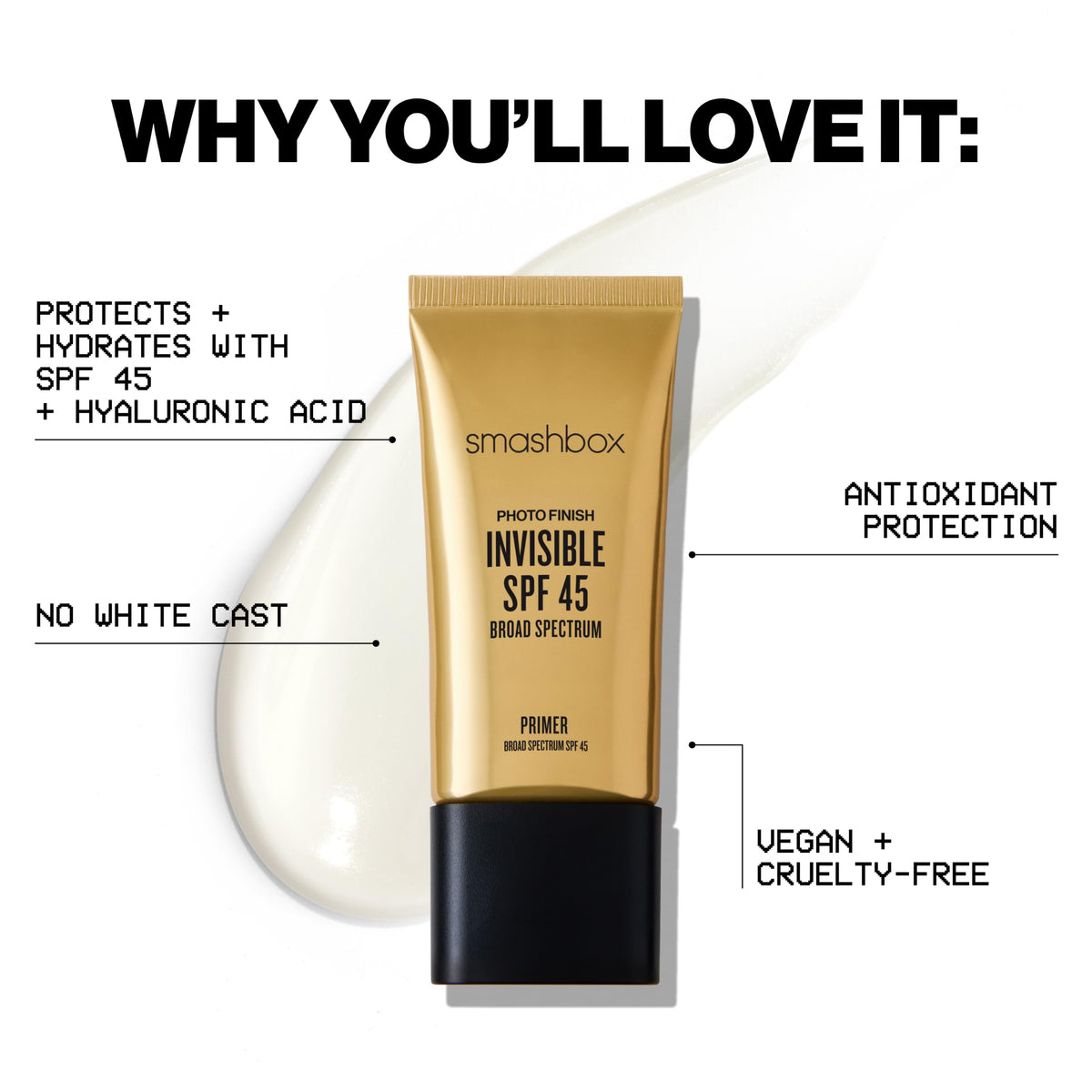 Smashbox size comparison next to a credit card showing 1.01 fl oz scale