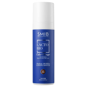 SMIB bottle front view showing dark brown shampoo and clear label benefit