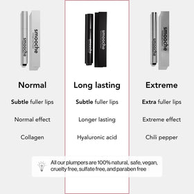 Smooche lips before and after demonstrating fuller, smoother look
