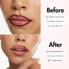 Smooche peel-off process being removed to reveal lasting tint benefit