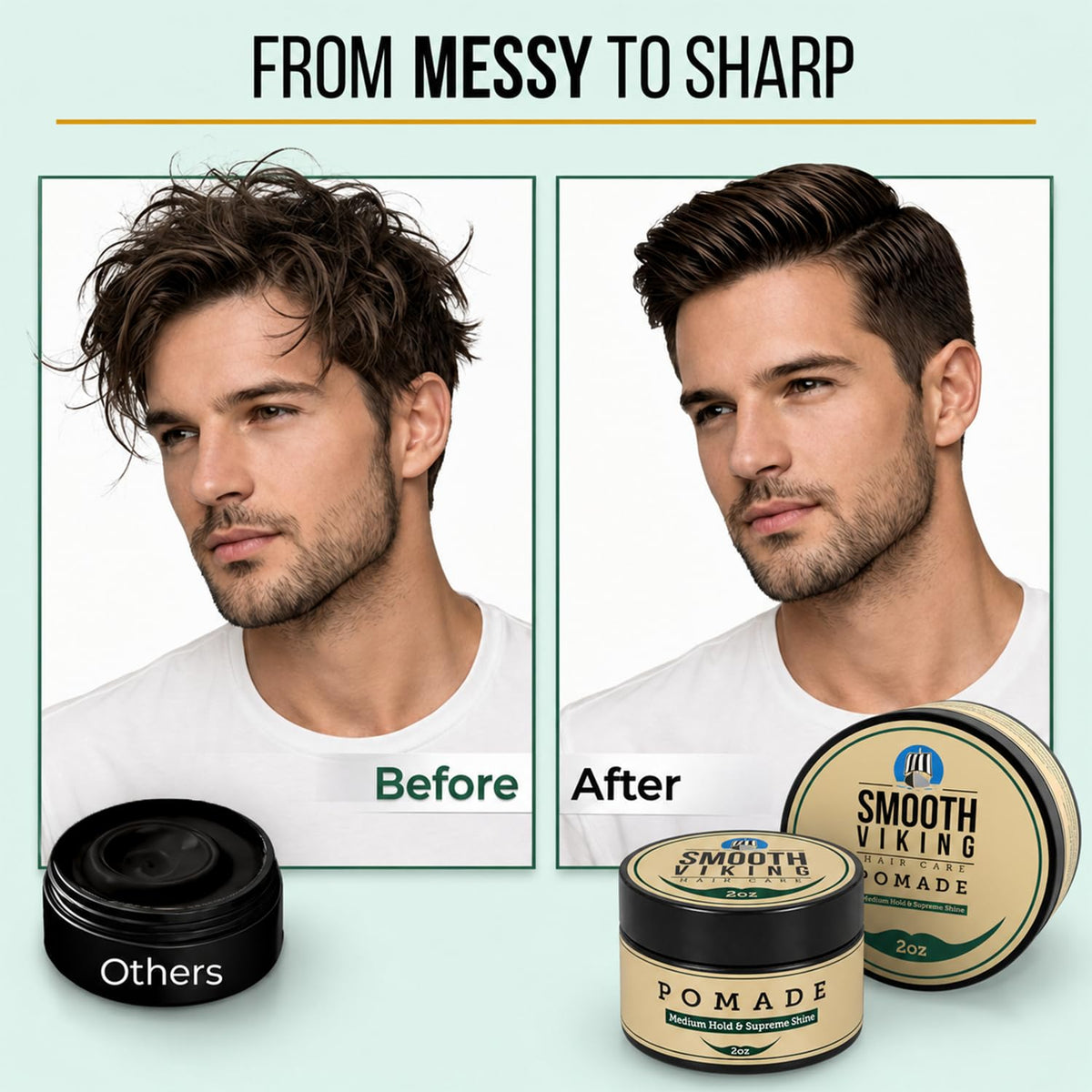 Smooth Viking in bathroom routine with comb showing quick morning styling benefit