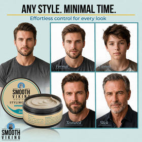 smooth viking before and after styling comparison showing added texture and thicker-looking hair