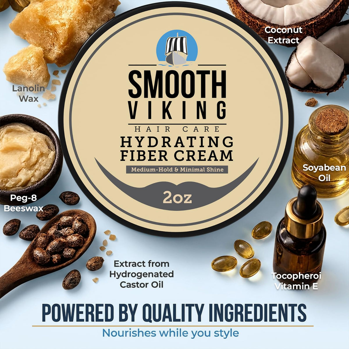 Smooth Viking open jar close-up showing cream texture and fibers for natural hold