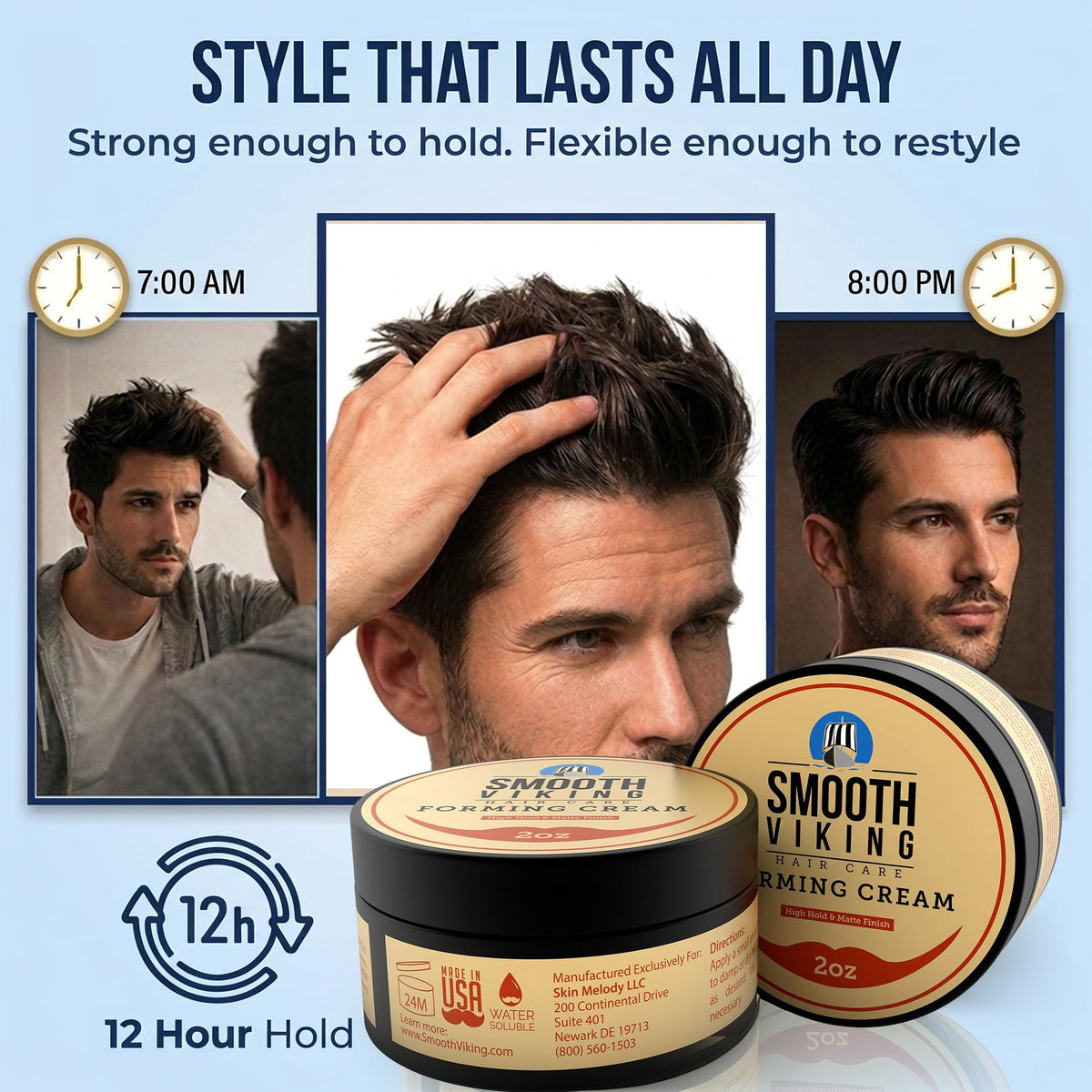 Smooth Viking textured medium-length hair showing volume and separation