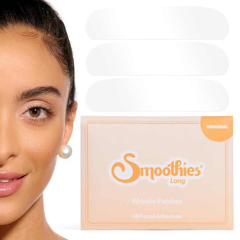 Smoothies front packaging showing 48 forehead adhesive patches and benefits