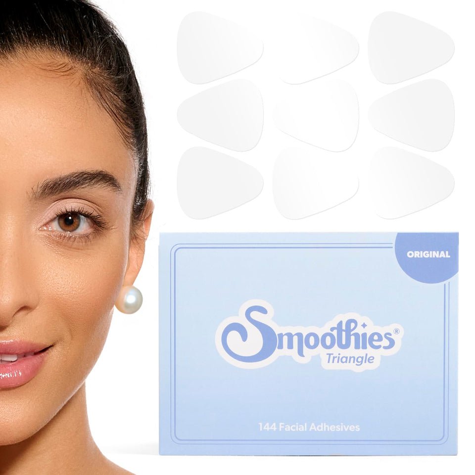 Smoothies front packaging box showing 144 adhesive facial patches and brand for easy restocking