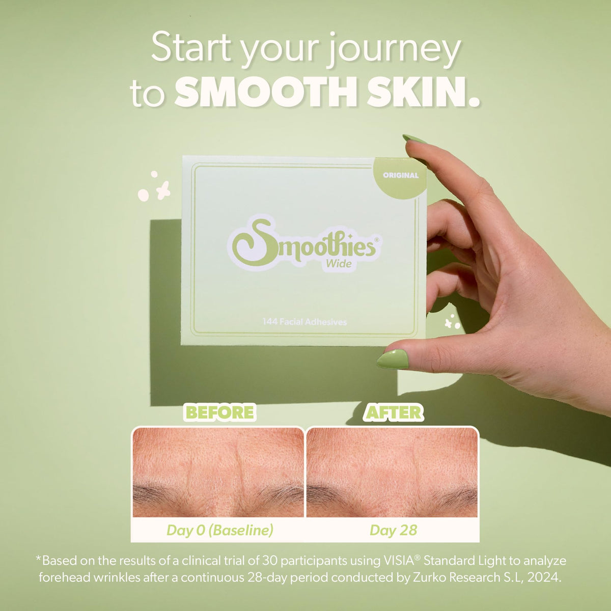 Smoothies patch applied on forehead overnight to visibly smooth lines