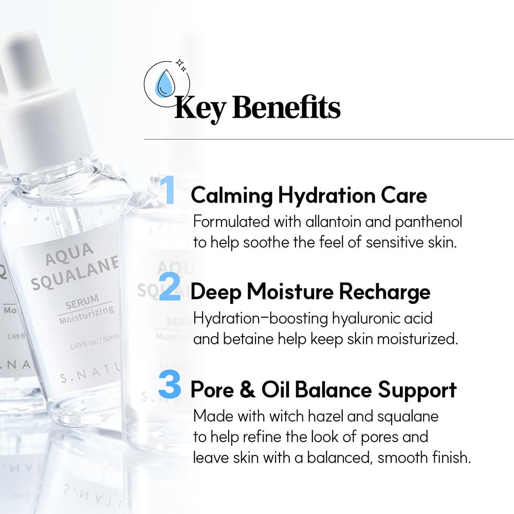 S.NATURE applying serum to cheek demonstrating calming hydration