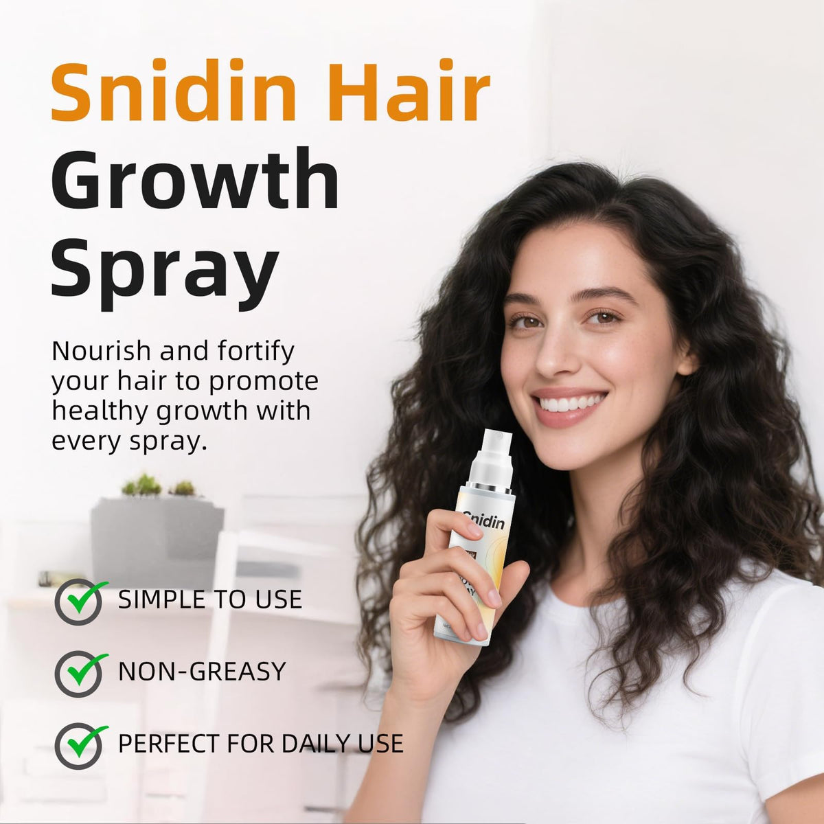 Snidin salon-style finish lifestyle shot showing smoother, glossier hair