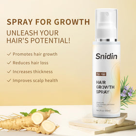 Snidin spray pump closeup demonstrating fine mist for even scalp coverage