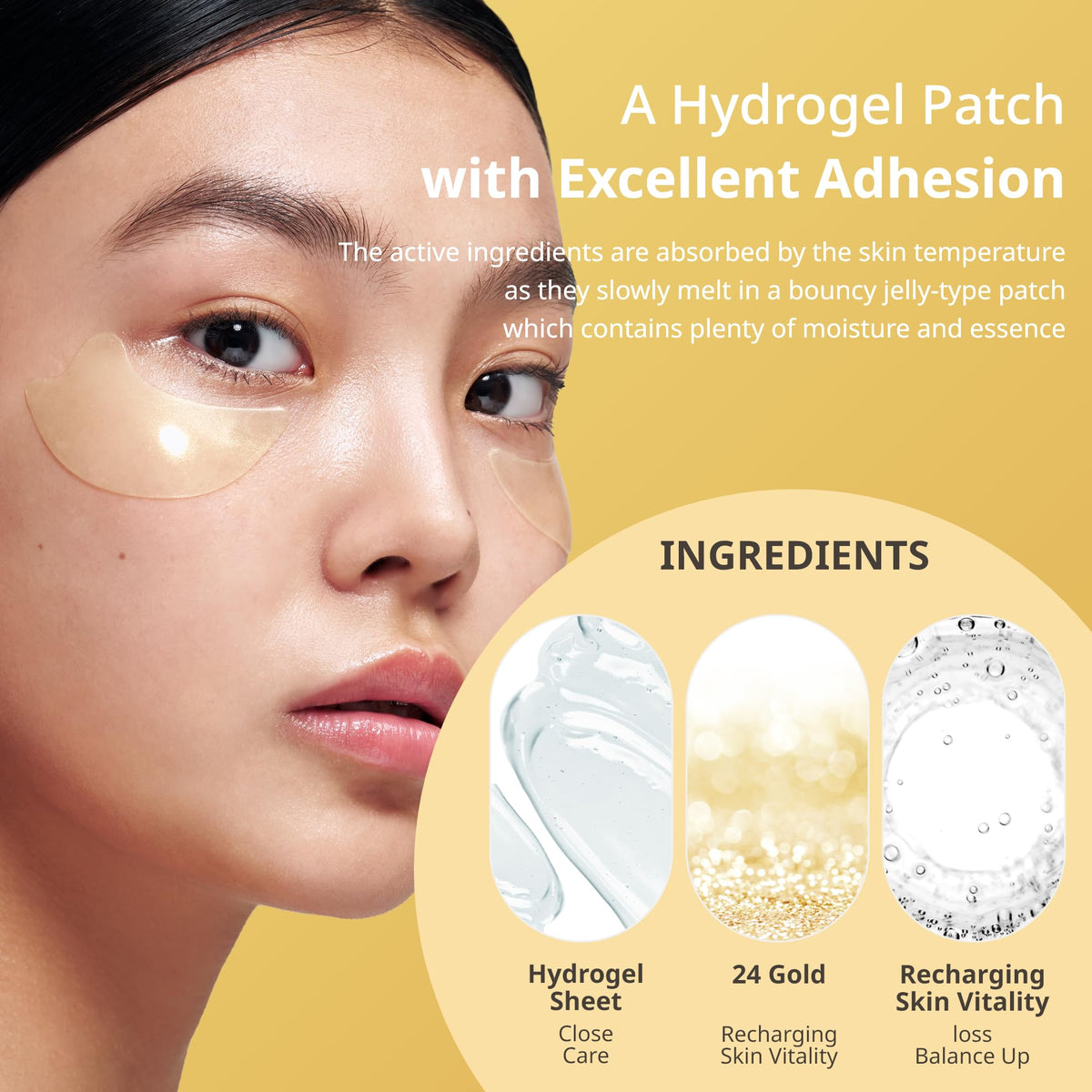 SNP close-up of hydrogel patch texture highlighting gold flakes and adhesion