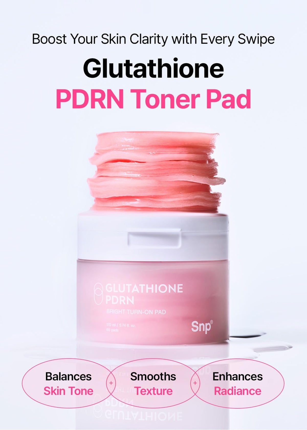 SNP double-sided pad close-up showing both sides and benefits for dual exfoliation and tone