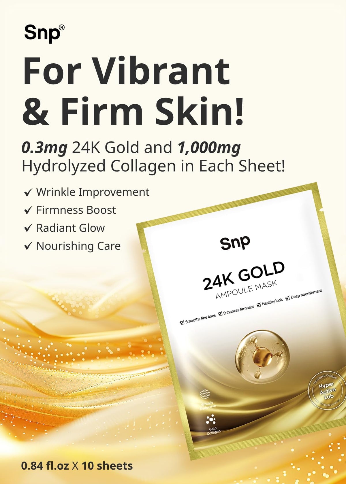 SNP gold-infused ampoule essence on hand highlighting hydrating texture