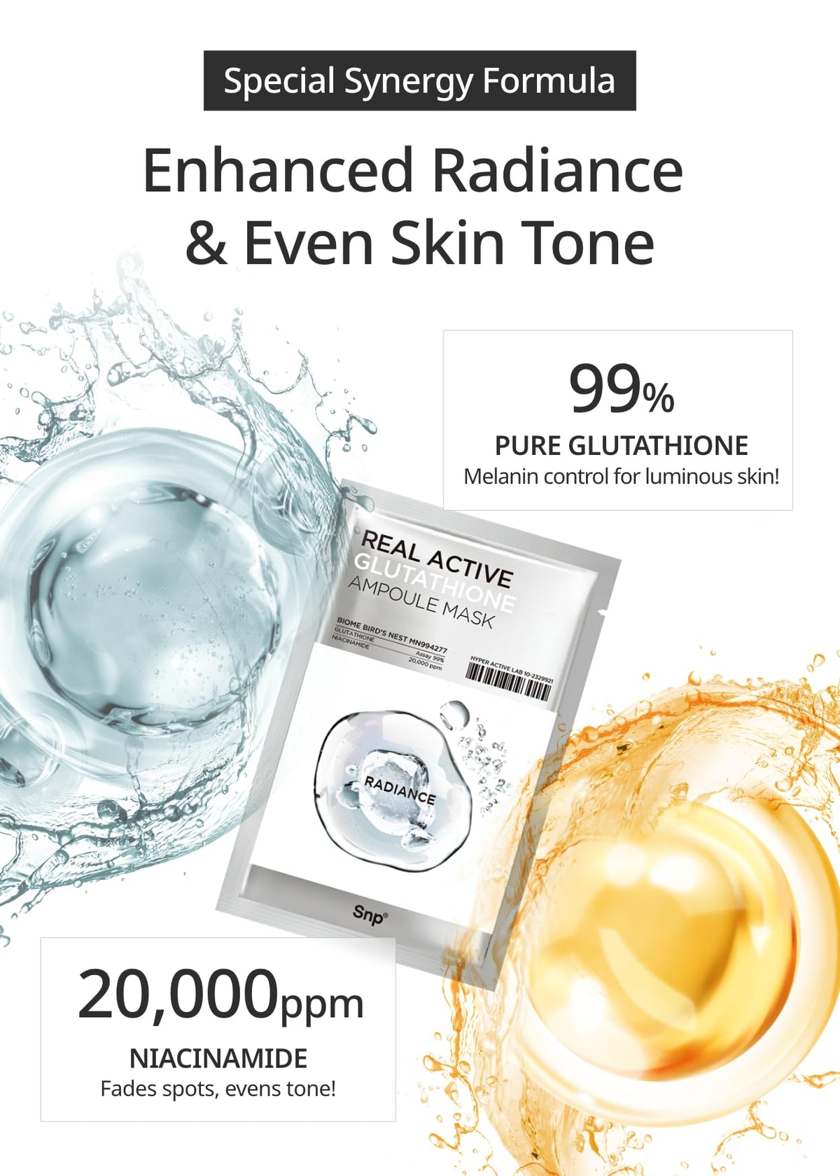SNP model wearing sheet mask demonstrating even coverage