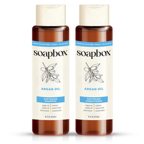 Soapbox front label showing argan oil and vanilla benefits