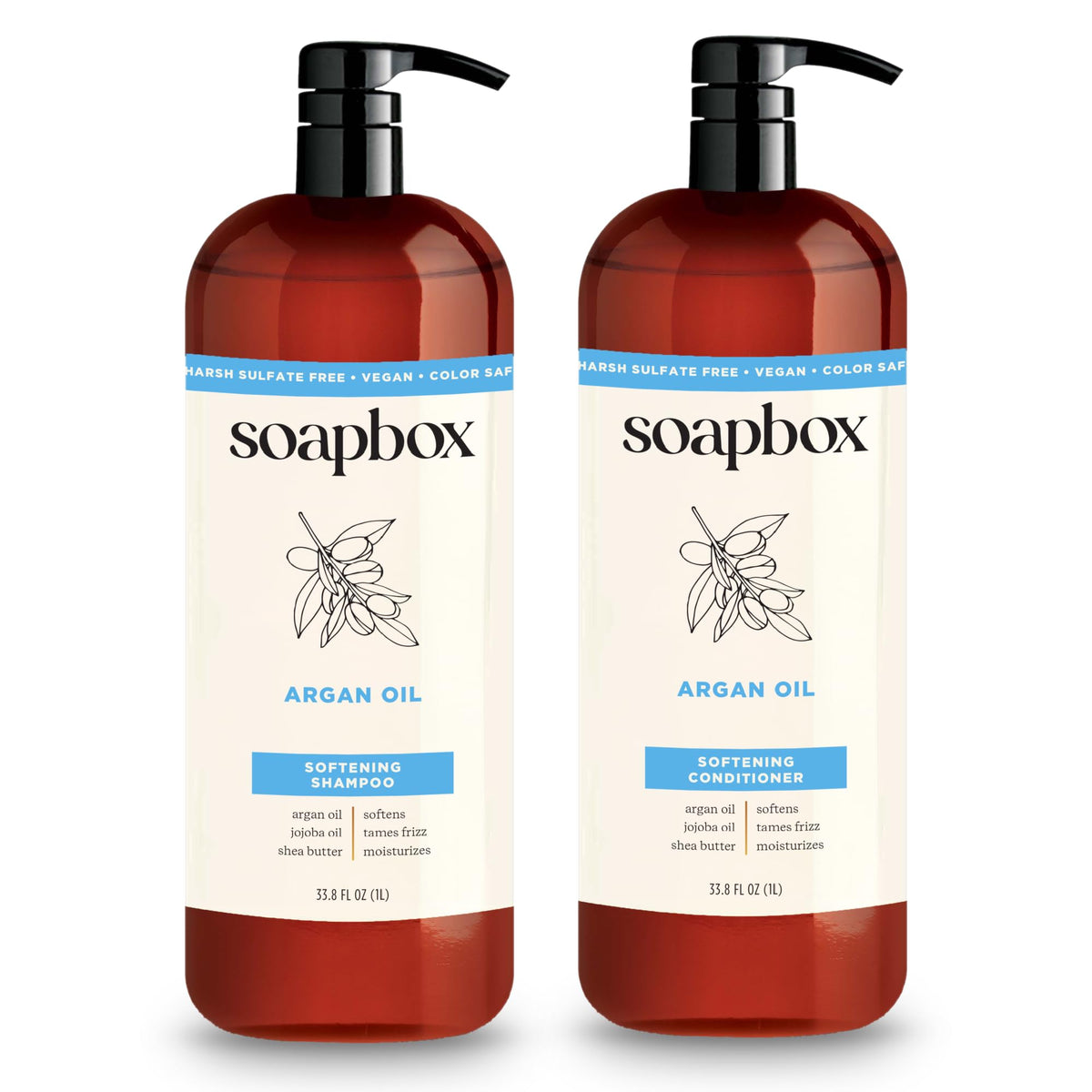 Soapbox front packaging showing both 1L bottles and vanilla scent benefit