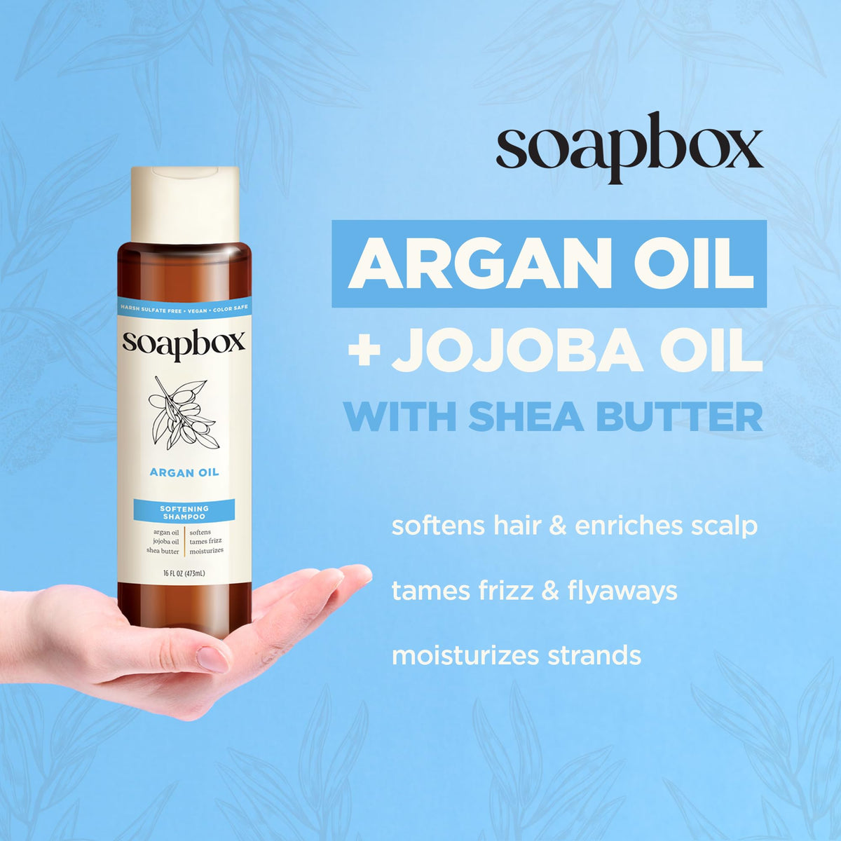 Soapbox shampoo lather on hand illustrating gentle cleansing
