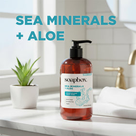 Soapbox on bathroom sink lifestyle scene displaying attractive everyday placement