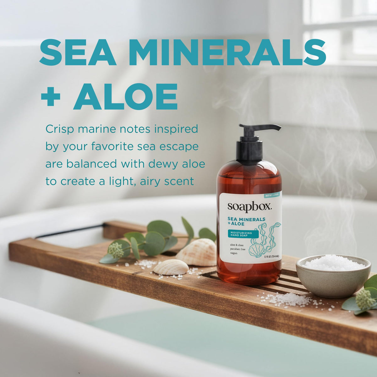 Soapbox bottle label closeup listing ingredients and free-from benefits