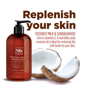 Soapbox coconut bottle close-up highlighting texture and moisturizing benefit