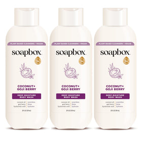 Soapbox front packaging showing coconut goji berry and benefits