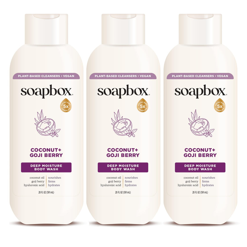 Soapbox front packaging showing coconut goji berry and benefits